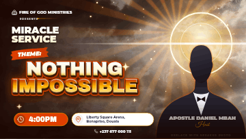 Wide church service flyer: “Nothing Impossible” in gold beside a speaker silhouette