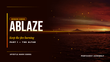 Sermon series banner: “Ablaze” over a sunset